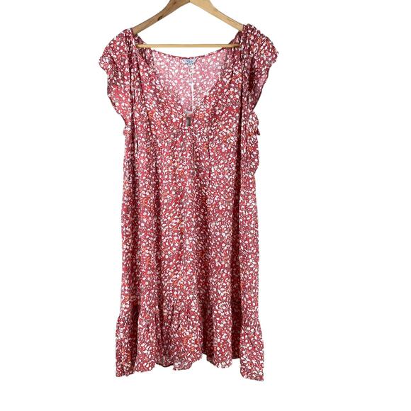Rails NWT Anika Mini Dress Red Ditsy Floral Size 2X Lightweight Pullover V-Neck - Picture 3 of 13